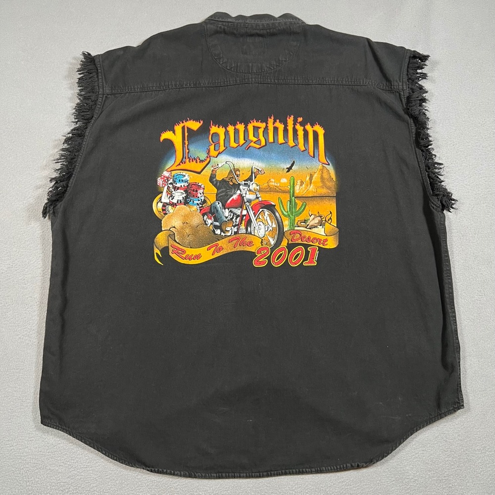 Laughlin Nevada‎ River Run 2001 Sleeveless Shirt Biker Vest Mens 3XL Black Denim